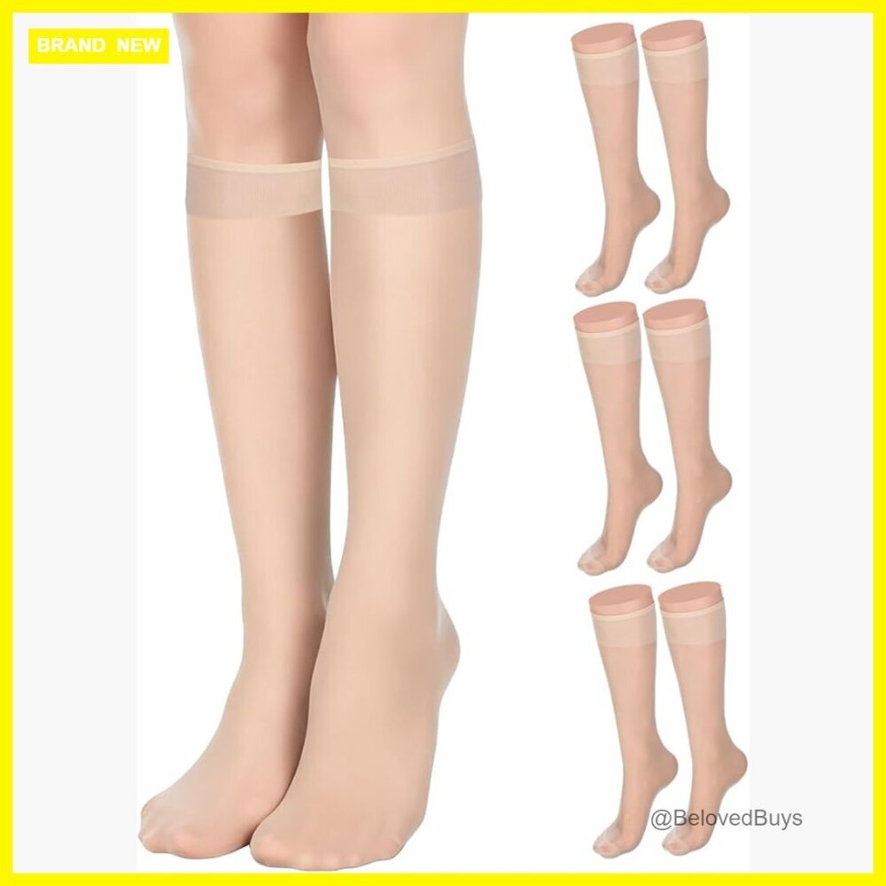 3 Pairs Knee High Nylons Sheer Silky Soft Compression Socks